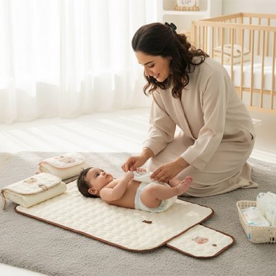 Tapis à langer nomade - HappyBébé™ | Compact et imperméable - Babe - mama
